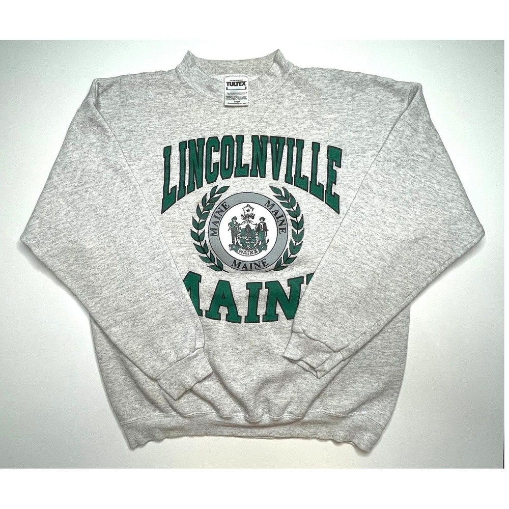 Vintage Tultex Lincolnville Maine Sweatshirt Mens Large Gray Crewneck Graphic